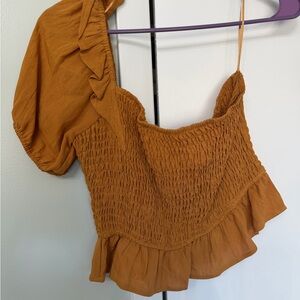 Le Lis One-Shoulder Ruffled Smocked Top - Orange
